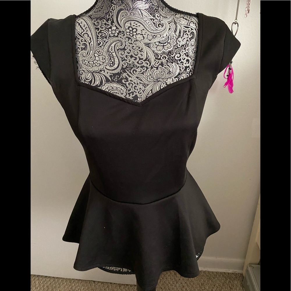 Y2K SOCIETY GIRL PEPLUM BLACK TOP M NWOT